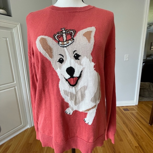 Corgi sweater by Time & Tru size S 4/6 long sleeve corgi with crown Corgi butt - Picture 1 of 15